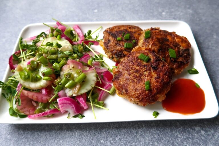 Beef Potato Cakes “Bergedil” with Pickled Cucumber ﻿