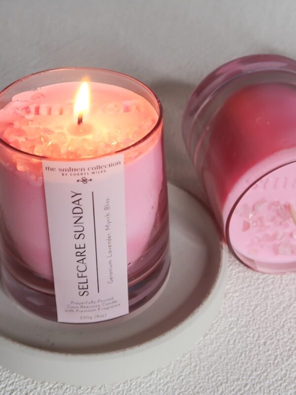 "Self Care Sunday" - Geranium, Lime, Rose & Myrrh Essential Oils | Artisan Beeswax-Coconut Candle, 7oz