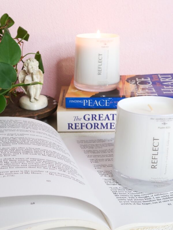 Reflect is a bible verse inspired coco-beeswax candle with rosemary, frankincense and cedarwood essential oils 02