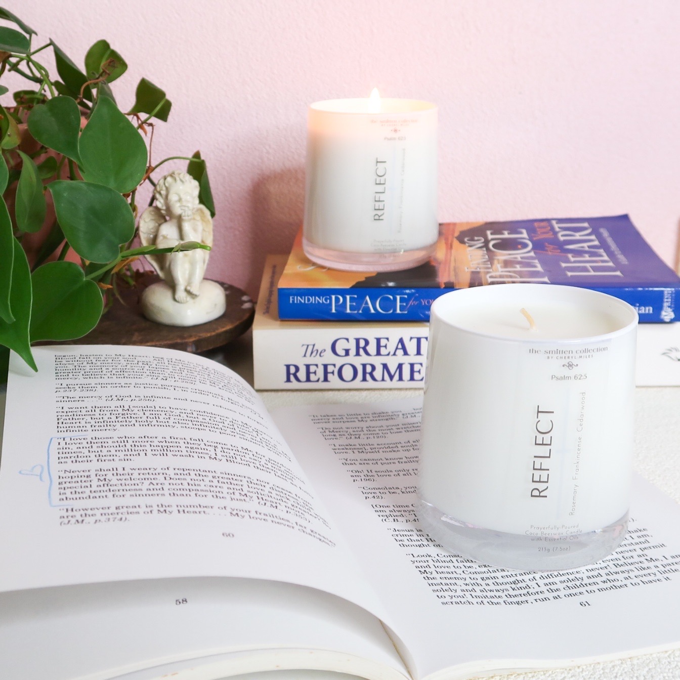 Reflect is a bible verse inspired coco-beeswax candle with rosemary, frankincense and cedarwood essential oils 02