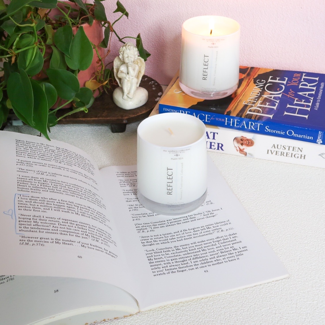 Reflect is a bible verse inspired coco-beeswax candle with rosemary, frankincense and cedarwood essential oils 02