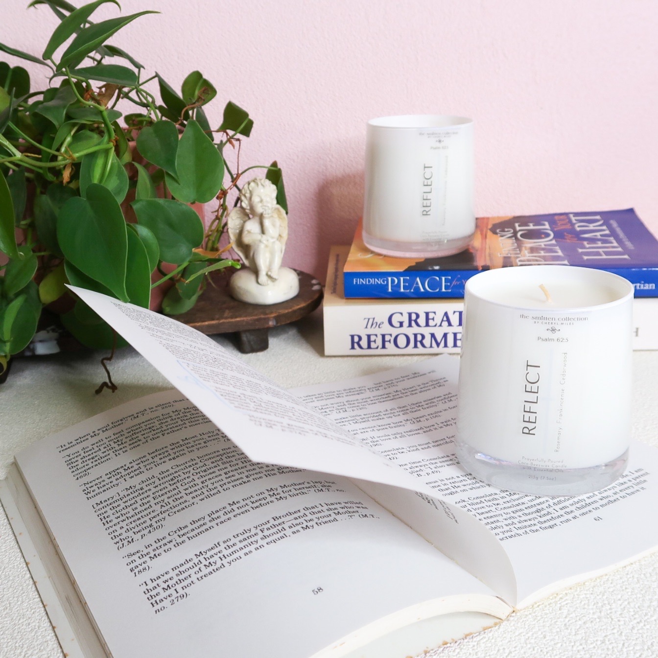 Reflect is a bible verse inspired coco-beeswax candle with rosemary, frankincense and cedarwood essential oils 02