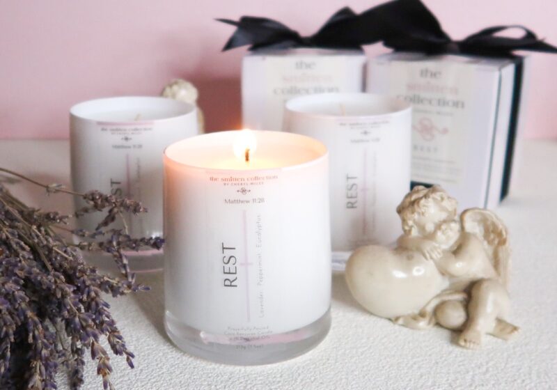 Rest is a bible verse inspired coco-beeswax candle with lavender, eucalyptus and peppermint essential oils 01
