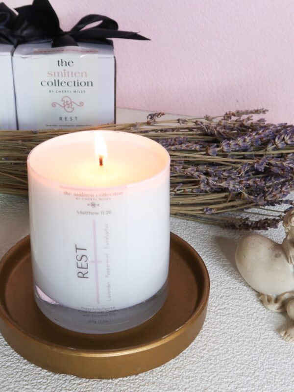 Rest is a bible verse inspired coco-beeswax candle with lavender, eucalyptus and peppermint essential oils 03